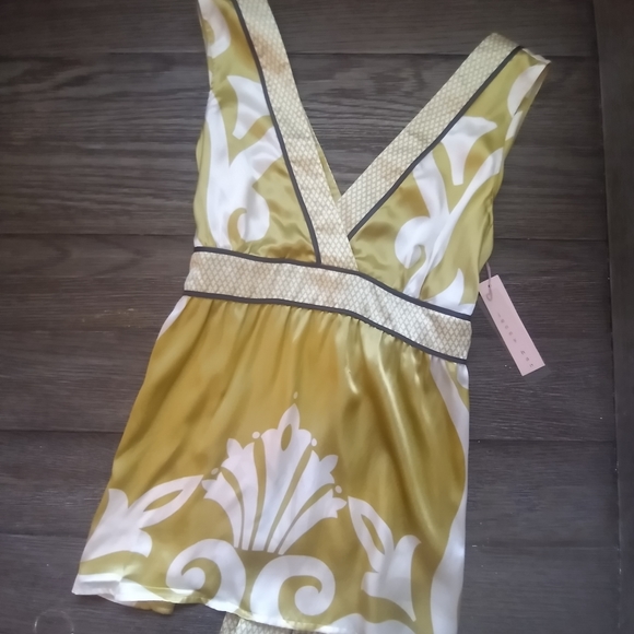 Jenny Han Anthro gold silk blouse size large NWT - Picture 2 of 11